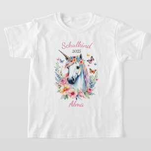 Romantisches Einhorn mit Blumen - Schulkind 2025 T-Shirt