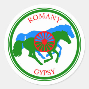 Romany Gypsy flag and horses Classic Round Sticker