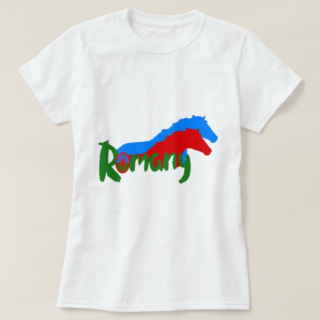 Romany Gypsy flag text and horse T-Shirt (Design Front)