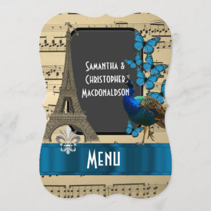 Romatic Paris et menu de mariage de feuille de