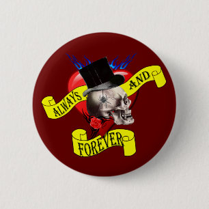 Romatic skull and heart tattoo design 2 inch round button
