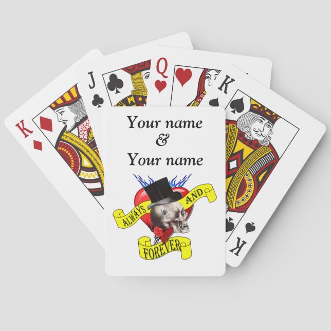Romatic skull and heart tattoo design playing cards (Back)