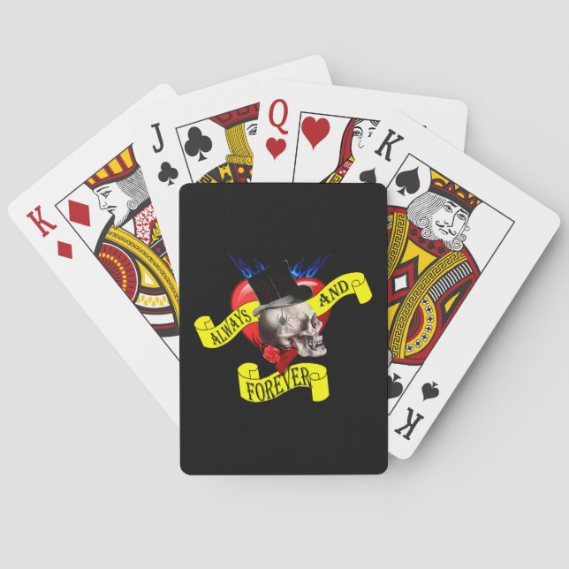 Romatic skull and heart tattoo design playing cards (Back)