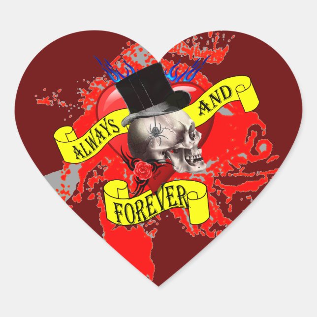 Romatic skull and heart tattoo design sticker (Front)