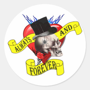 Romatic skull and Valentines love heart tattoo Classic Round Sticker