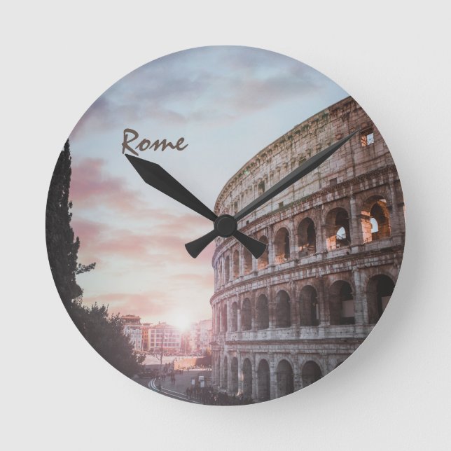 Rome Ancient Architecture sunset cityscape Round Clock (Front)