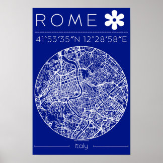 Rome Blueprint City Map Poster – Circular Design