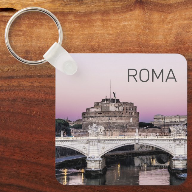 Rome Castel Sant'Angelo Bridge Sunset Panorama Lug Keychain (Front)