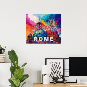 Rome Cathedral Domes - Colourful Abstract Art Prin Poster