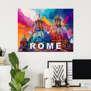 Rome Cathedral Domes - Colourful Abstract Art Prin Poster