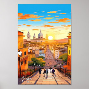 Rome City Italy Art Vintage Travel Illustration Poster