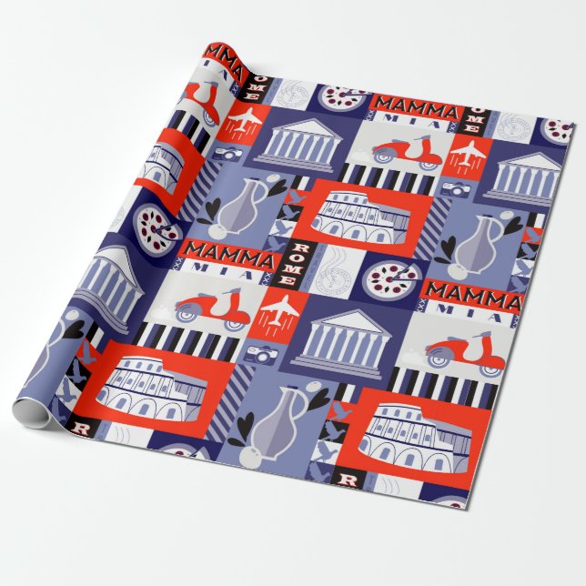 Rome city seamless decorative pattern design. Trav Wrapping Paper (Unrolled)