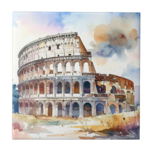Rome Coliseum, Italy, in watercolor style Tile