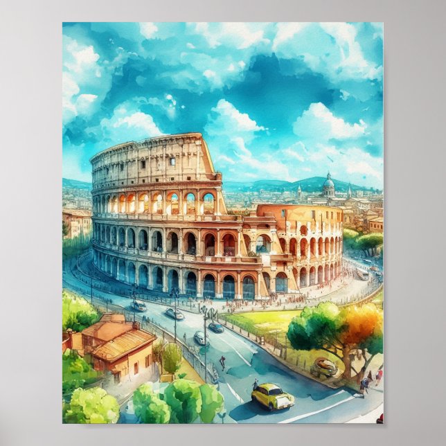 Rome Colosseum Italy Watercolor Art Poster (Front)