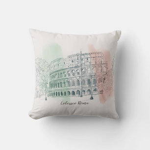 Rome Colosseum with Italian Flag Colours Pen n Ink Throw Pillow