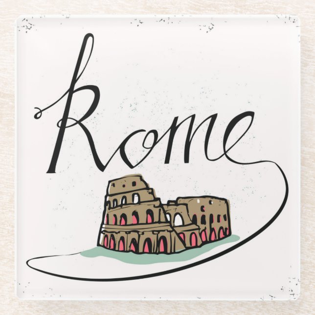 Rome Hand Lettered Design Glass Coaster (Front)