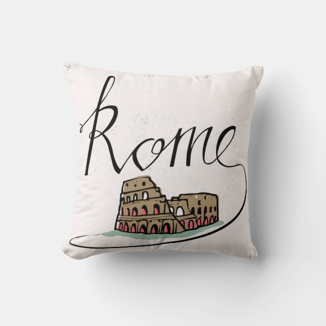 Rome Hand Lettered Design Throw Pillow (Front)