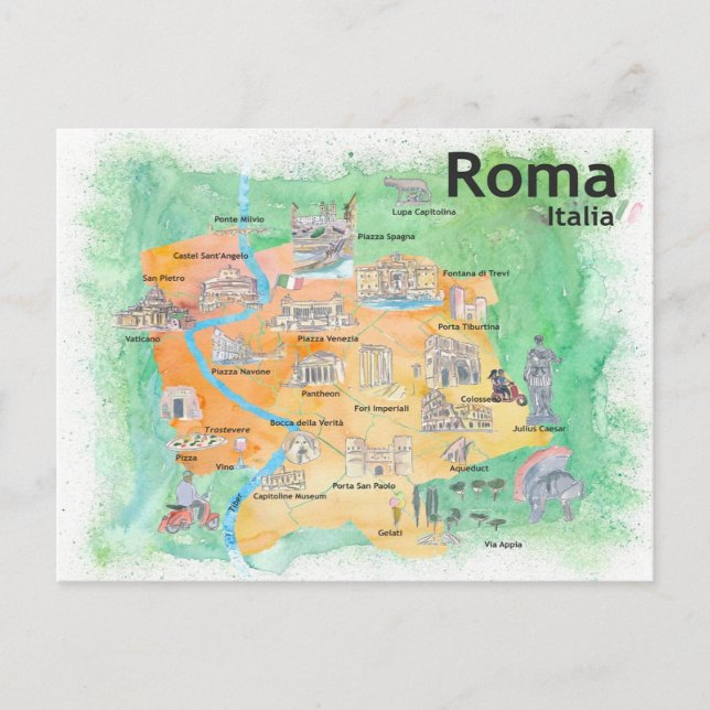 Rome Italie Carte de Voyage Illustrée  (Devant)