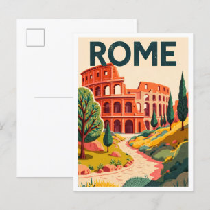 Rome Italy Art Vintage Illustration Travel Postcard