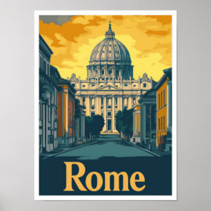 Rome Italy Art Vintage Travel Illustration Poster