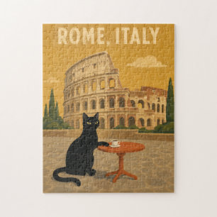 Rome Italy Black Cat Colosseum Vintage Coffee Jigsaw Puzzle
