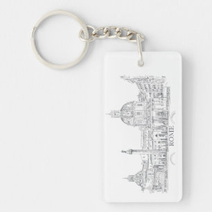 Rome Italy City Scene with Dome and Obelisk Sketch Keychain