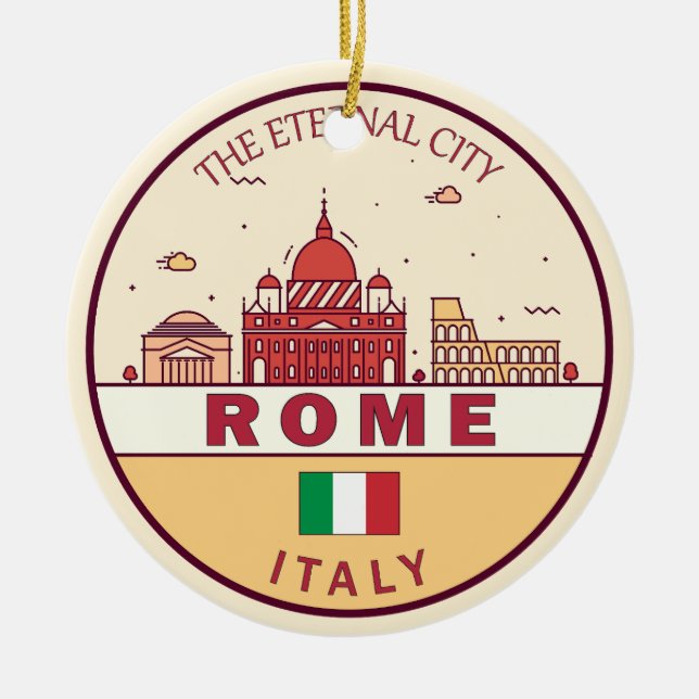 Rome Italy City Skyline Emblem Ceramic Ornament (Front)