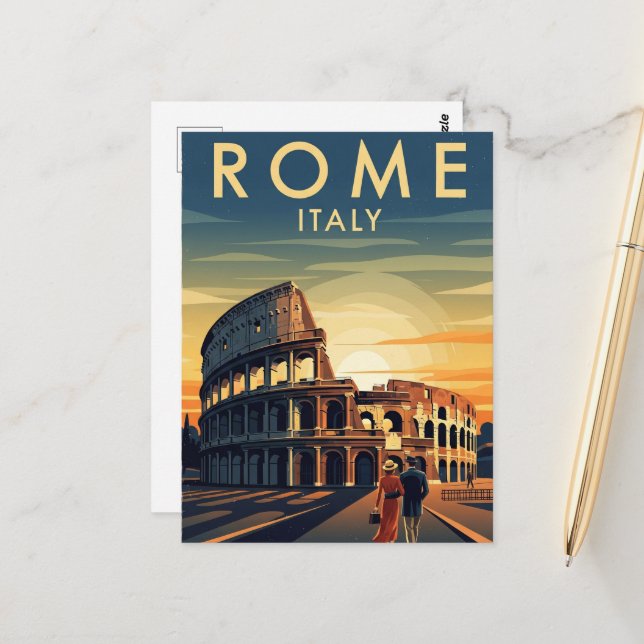 Rome Italy Colosseum Travel Art Vintage Postcard (Front/Back In Situ)