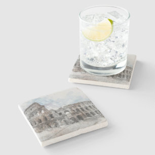 Rome Italy Colosseum Travel Art Vintage Stone Coaster