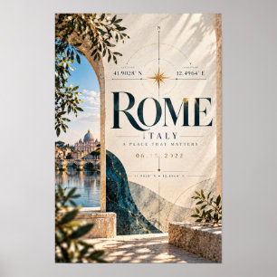 Rome Italy Compass Typography Luxury Travel Wall A Poster
