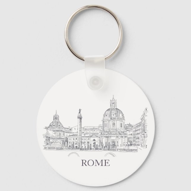 Rome Italy Domes and Obelisk Pen and Ink Sketch Keychain (Front)