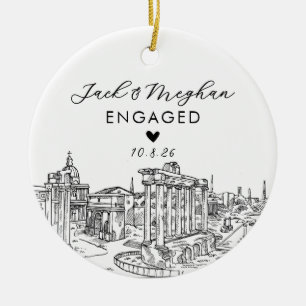Rome Italy Engaged Forum Ruins Sketch Custom Ceramic Ornament