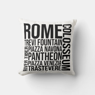 Rome, Italy Landmarks Typography - Europe Word Art Throw Pillow