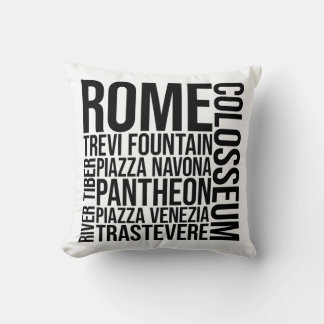 Rome, Italy Landmarks Typography - Europe Word Art Throw Pillow