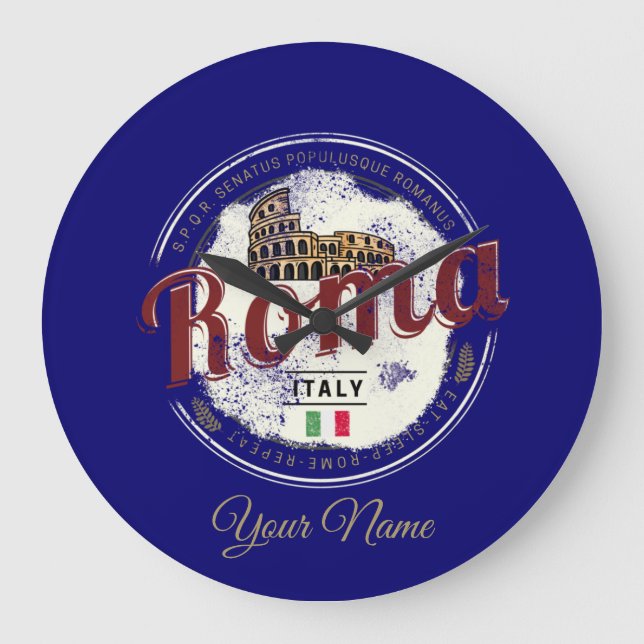 Rome Italy Retro Colosseum Vintage Holiday Large Clock (Front)