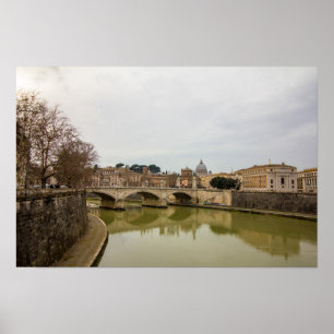 Rome Italy Tiber River Bridge View Poster