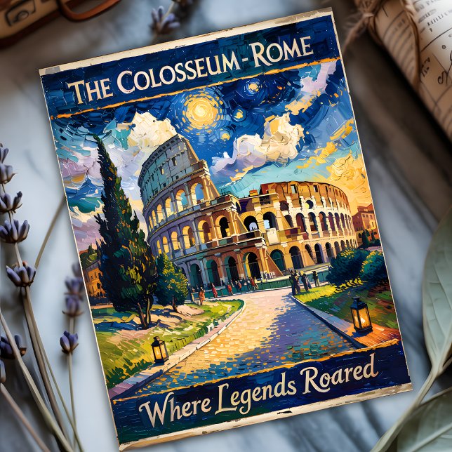 Rome Italy Travel Colosseum Starry Night Van Gogh  Postcard (Italy Rome Colosseum in Van Gogh Starry Night Style)