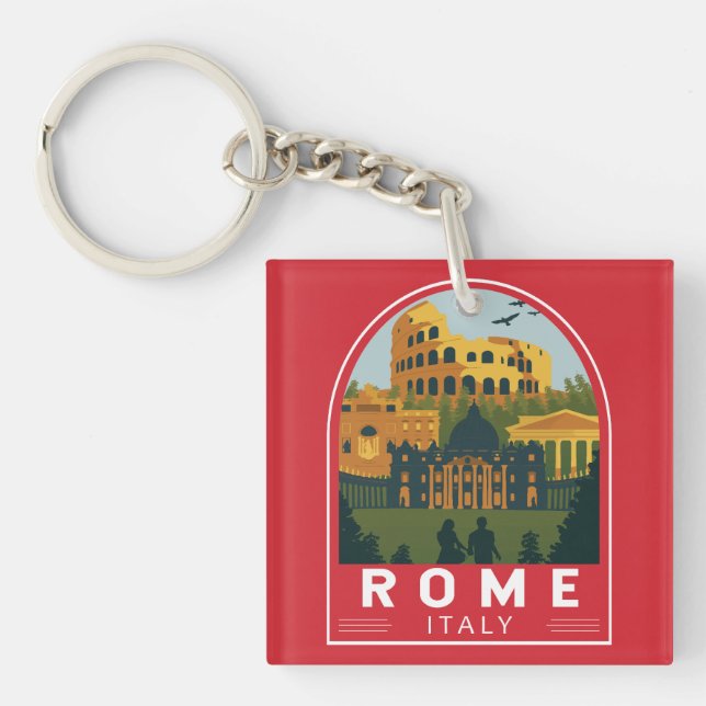 Rome Italy Travel Retro Emblem Keychain (Front)