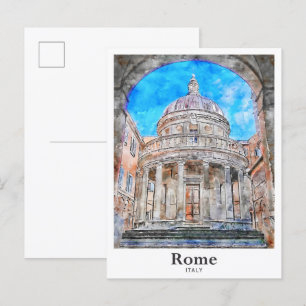 Rome Italy Travel Watercolor Hand Drawn Postcard