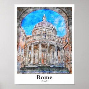 Rome Italy Travel Watercolor Hand Drawn Poster