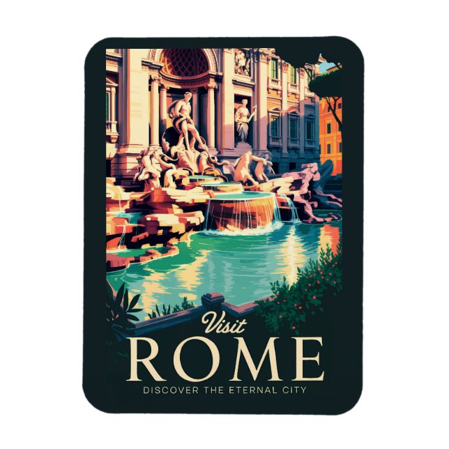 Rome Italy Trevi Fountain Illustration Travel Art Magnet (Vertical)