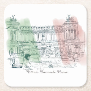 Rome Italy Victor Emmanuel Building Italian  Flag Square Paper Coaster