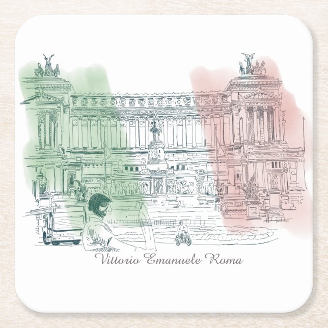 Rome Italy Victor Emmanuel Building Italian  Flag Square Paper Coaster (Front)