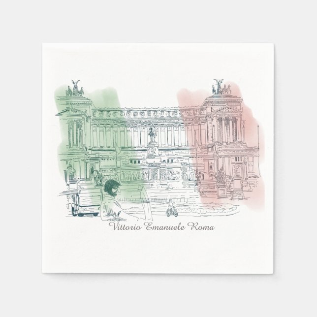 Rome Italy Victor Emmanuel Building Pen and Ink Napkin (Front)