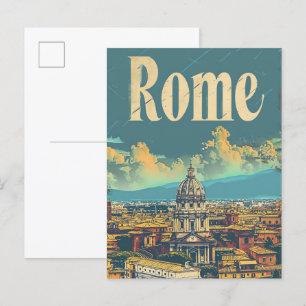 Rome Italy Vintage Retro Travel Illustration Postcard