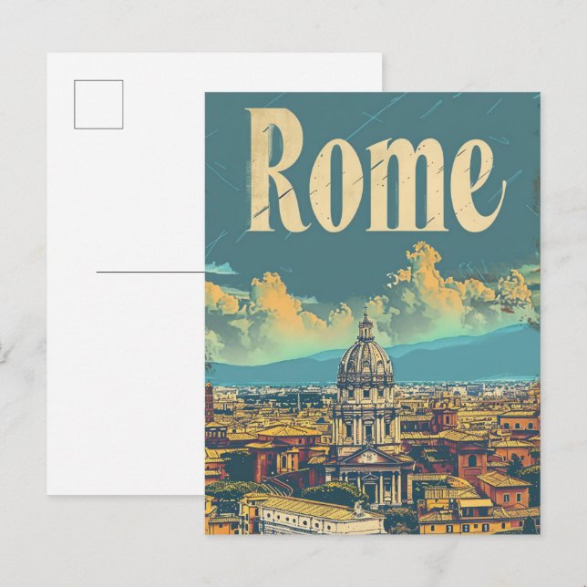 Rome Italy Vintage Retro Travel Illustration Postcard (Front/Back)