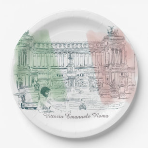 Rome Italy Vittorio Emanuele Monument Italy Flag Paper Plate