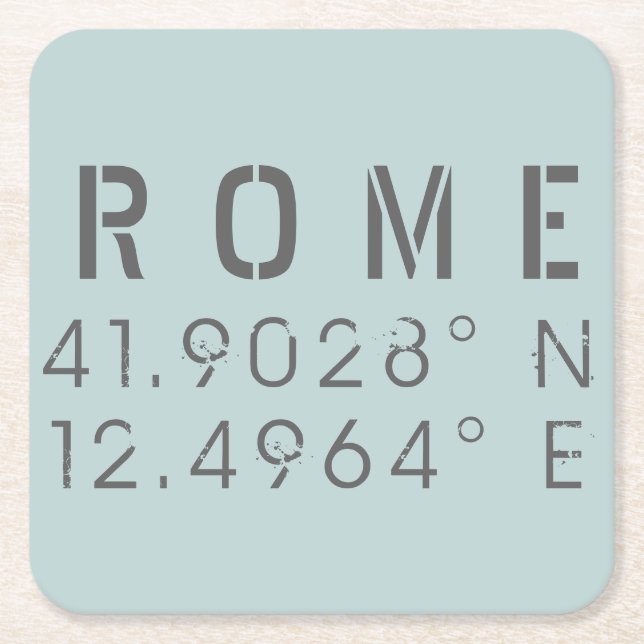 Rome Latitude and Longitude Square Paper Coaster (Front)
