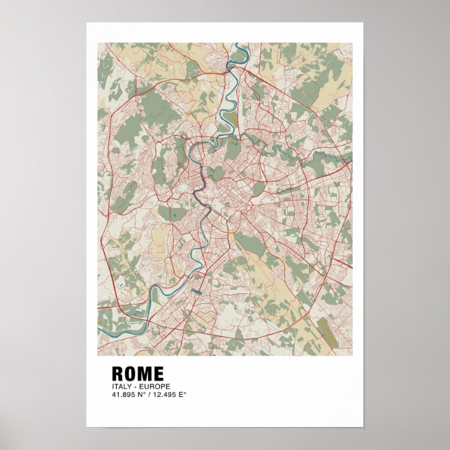 Rome Map Poster - Italy Vintage Map (Front)