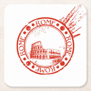 Rome Postage Cancellation Stamp Square Paper Coaster